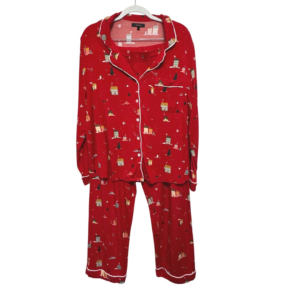 Quince Winter Holiday Theme Pjs Red Large